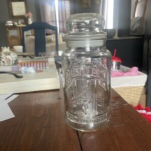 Vintage 1981 75th Anniversary Planters Mr. Peanut Clear Glass Jar Lid Canister